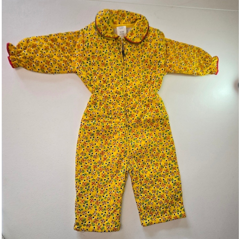 Vintage Little Bitty Baby Yellow Floral Quilted Jumpsuit Romper 12M